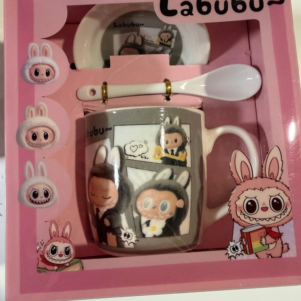 Labubu Cartoon Mug Set with Spoon